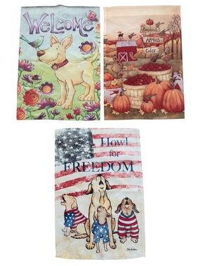 Set of 3 Decorative Garden Flags - Dog & Seasonal Designs